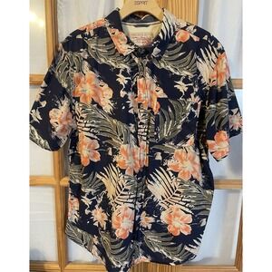 Melo Sand Stone Hawaiian Shirt Mens 2XL Navy Peach Button Up Short Sleeve Beach